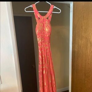 Aidan Mattox - Salmon and gold full length gown